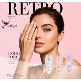   RETRO Liquid Polygel Rose Flake –3-dílná kolekce v dózičce s pumpičkou, s dárkovým vzorníkem ve tvaru kopretiny