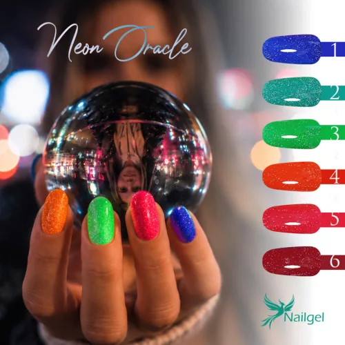 Kolekce reflexních gel laků Neon Oracle – 6 ks gel laků s dárkovou vzorkovací margarétou
