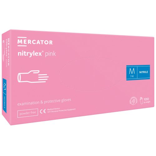 Nitrylex růžové nitrilové nepudrované vyšetřovací rukavice světle růžové barvy S