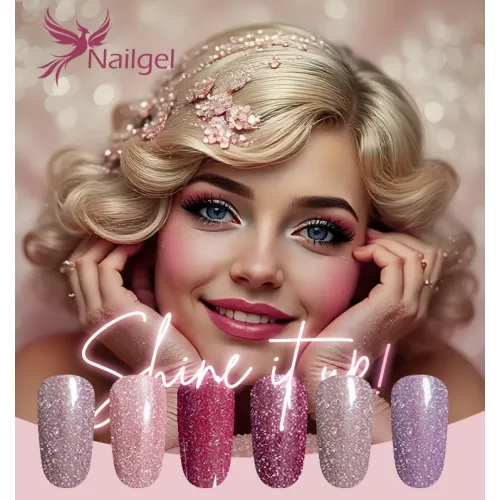 Kolekce gelových laků Shine It Up!obsahuje 6 gelových laků a jako dárek margaréta.