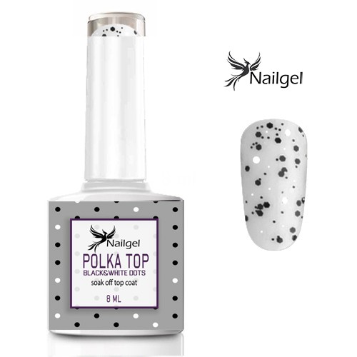 Polka Top Coat - Black&White dots -Lesk gel 8ml
