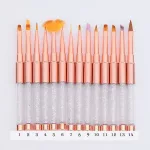 Mini gelový štětec, rosegold, zdobený krystaly, prémiové kvality